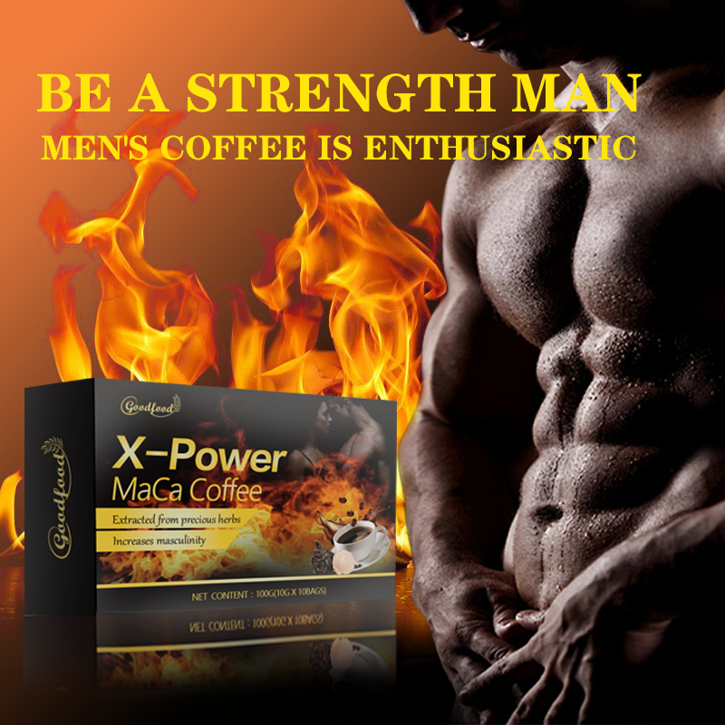 Café instantané au chocolat énergisant Man X Power pour hommes, marque privée, complément alimentaire à base de maca, ginseng et rein, boostant la vitalité par les fruits